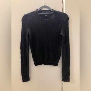Ralph Lauren Black Label Womens 100% Cashmere Dark Gray Cable Sweater Sz S Slim